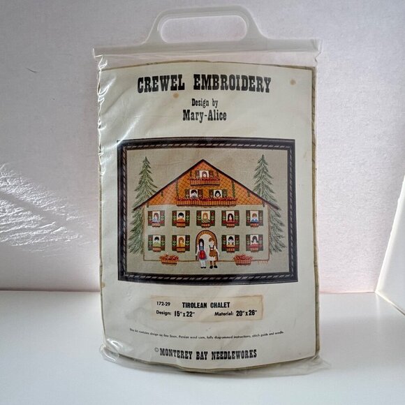Vtg Crewel Embroidery Kit Tirollean Chalet By Mary-Alice Monterey Bay Needlework - Picture 1 of 5